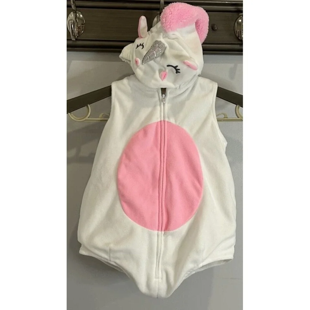 Carters Plush Girls Unicorn Costume Hood Pink White Zip Front Tail Size 18 M
